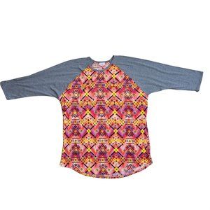 LulaRoe Multi-Colored Aztec Print Gray Long Sleeve Baseball Tee Women's 2XL 933
